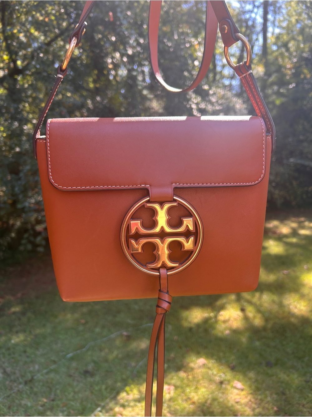 Tory Burch Leather Crossbody Bag in Burnt Orange with Gold Logo